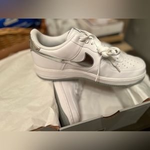 Nike Air Force 1 size 12 brand new never worn white and silver.